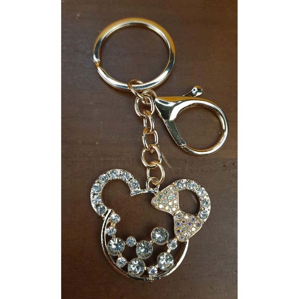 Minnie Mouse Rhinestone Keychain Bag Charm Gold Tone New in‎ Package